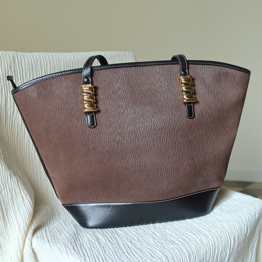 Loewe Vintage Black Brown Velazquez Leather Large Shopper Shoulder Bag