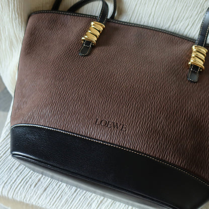 Loewe Vintage Black Brown Velazquez Leather Large Shopper Shoulder Bag