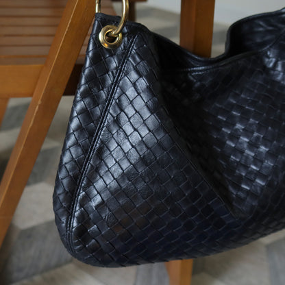 Bottega Veneta Vintage Black Intrecciato Mismatch Rings Hobo Shoulder Bag
