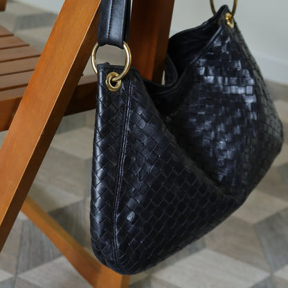 Bottega Veneta Vintage Black Intrecciato Mismatch Rings Hobo Shoulder Bag