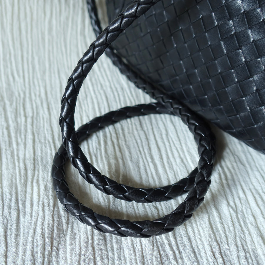 Bottega Veneta Vintage Black Intrecciato Gold Turn lock Braided Strap Crossbody Bag