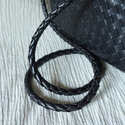Bottega Veneta Vintage Black Intrecciato Gold Turn lock Braided Strap Crossbody Bag