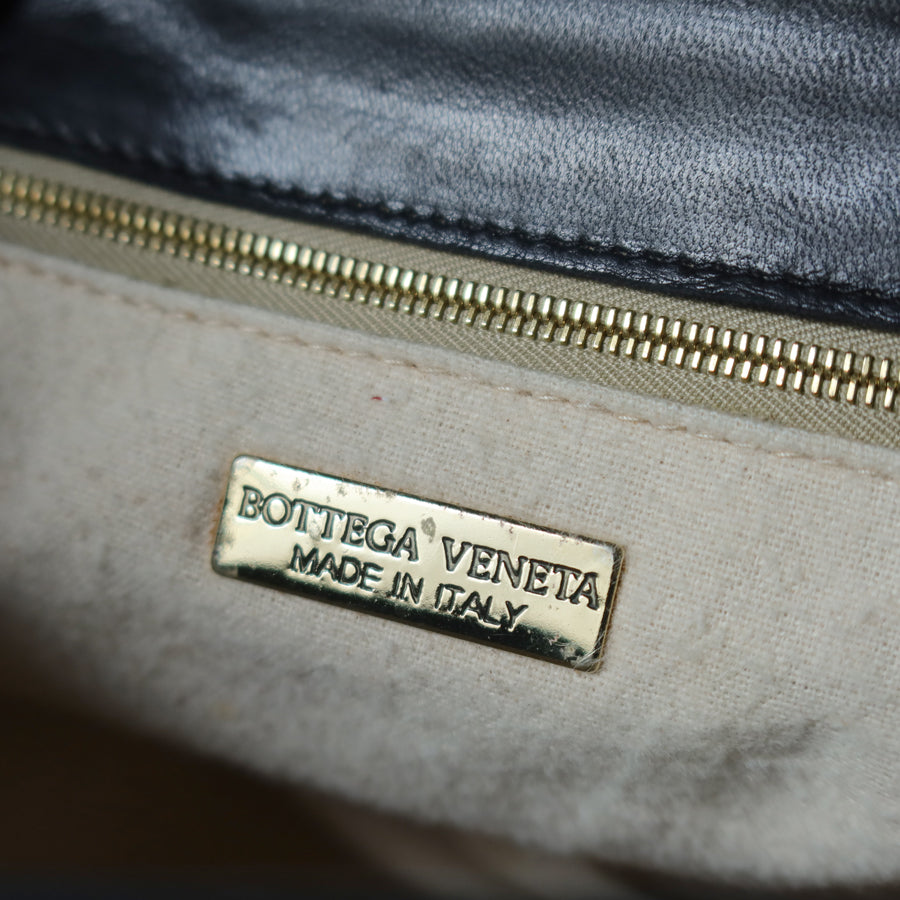 Bottega Veneta Vintage Black Intrecciato Gold Turn lock Braided Strap Crossbody Bag