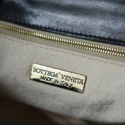 Bottega Veneta Vintage Black Intrecciato Gold Turn lock Braided Strap Crossbody Bag
