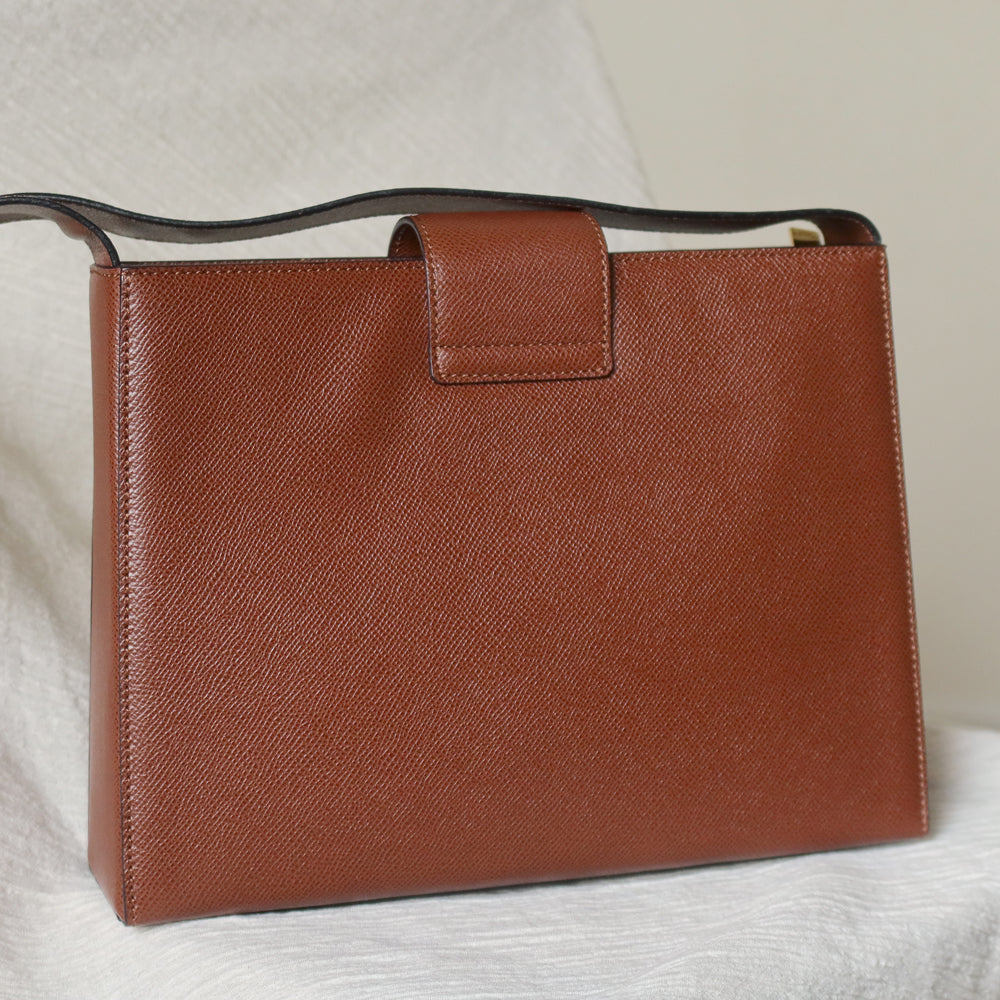 Rare Celine Vintage Cognac Brown Leather Gold Turn lock Shoulder Bag