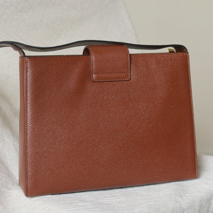 Rare Celine Vintage Cognac Brown Leather Gold Turn lock Shoulder Bag