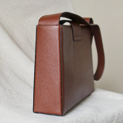 Rare Celine Vintage Cognac Brown Leather Gold Turn lock Shoulder Bag