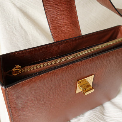 Rare Celine Vintage Cognac Brown Leather Gold Turn lock Shoulder Bag
