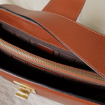 Rare Celine Vintage Cognac Brown Leather Gold Turn lock Shoulder Bag