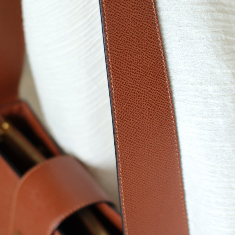 Rare Celine Vintage Cognac Brown Leather Gold Turn lock Shoulder Bag