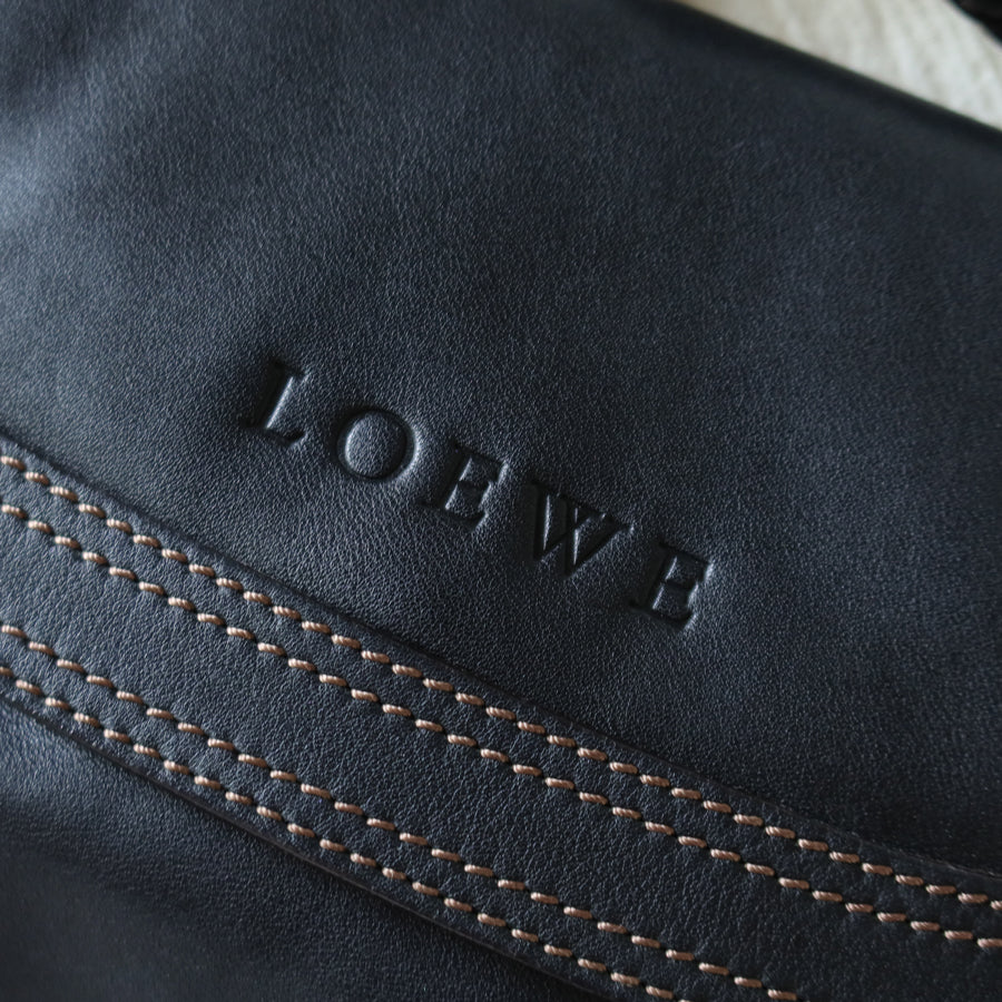 Loewe Vintage Black Leather Knot Link Strap Anagram Shoulder Flap Bag