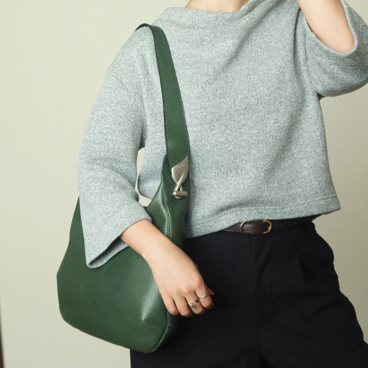 Loewe Vintage Emerald Green Grained Leather Knot Charm Hobo Shoulder Bag