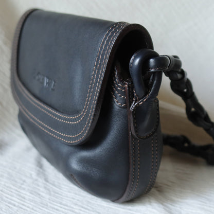 Loewe Vintage Black Leather Knot Link Strap Anagram Shoulder Flap Bag