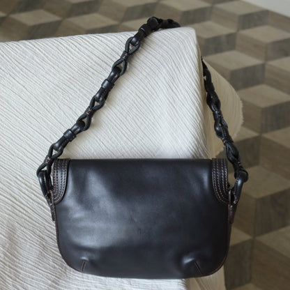 Loewe Vintage Black Leather Knot Link Strap Anagram Shoulder Flap Bag