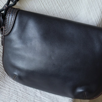 Loewe Vintage Black Leather Knot Link Strap Anagram Shoulder Flap Bag