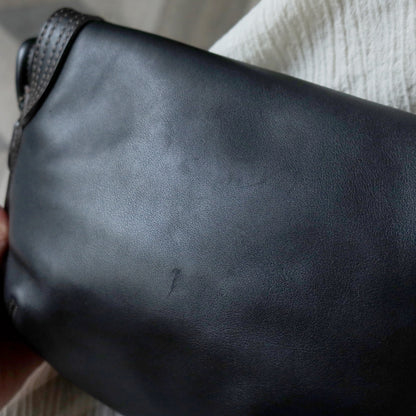 Loewe Vintage Black Leather Knot Link Strap Anagram Shoulder Flap Bag