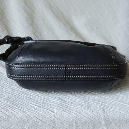 Loewe Vintage Black Leather Knot Link Strap Anagram Shoulder Flap Bag