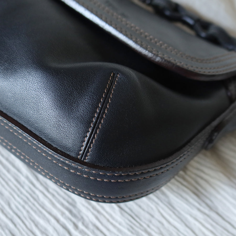 Loewe Vintage Black Leather Knot Link Strap Anagram Shoulder Flap Bag