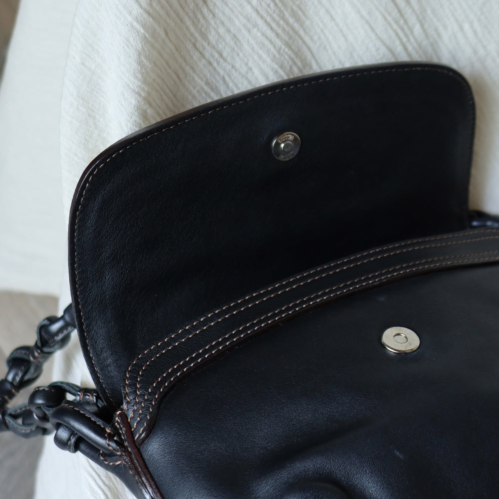 Loewe Vintage Black Leather Knot Link Strap Anagram Shoulder Flap Bag