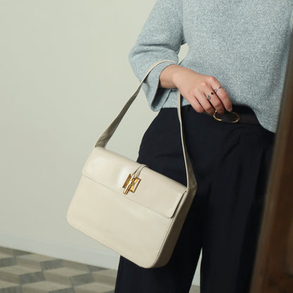 Loewe Vintage Ivory White Smooth Leather Boxy Gold hardware Shoulder Bag