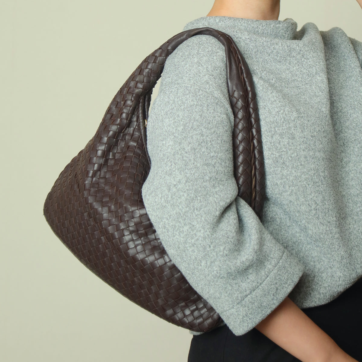 Bottega Veneta Vintage Dark Brown Intrecciato Weave Ebano Hobo Shoulder Bag N