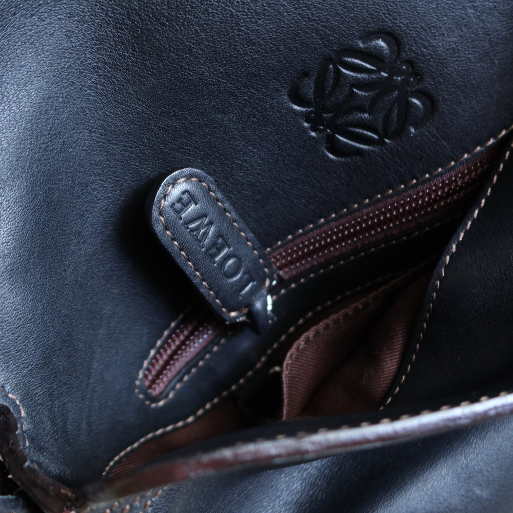 Loewe Vintage Black Leather Knot Link Strap Anagram Shoulder Flap Bag