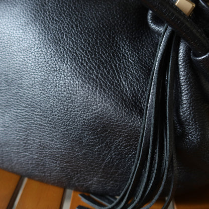 Chanel Vintage Black Calfskin Fringe Charm CC Dice 2way Hobo Bag