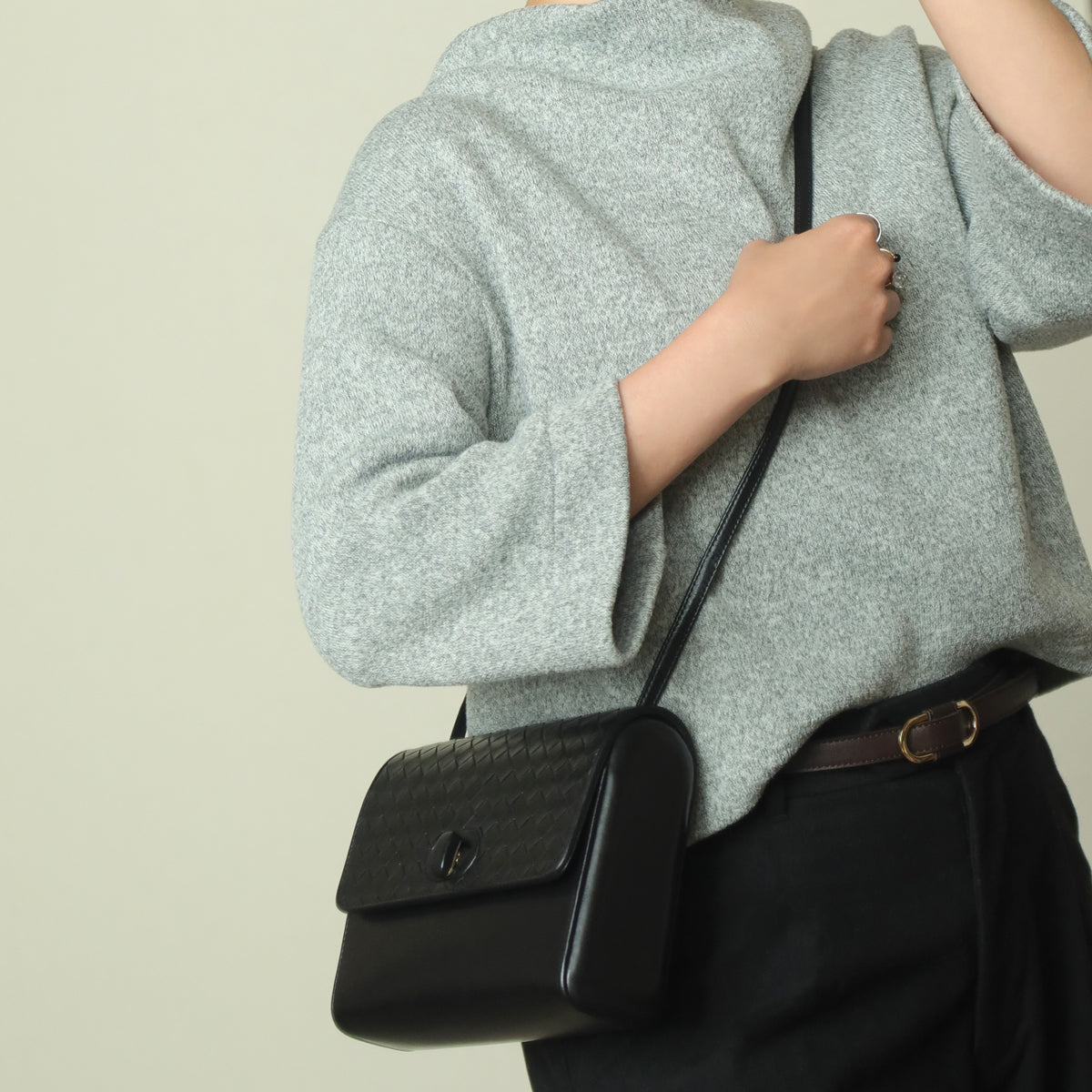 Bottega Veneta Vintage Black Intrecciato Weave Leather Rounded Crossbody Shoulder Bag