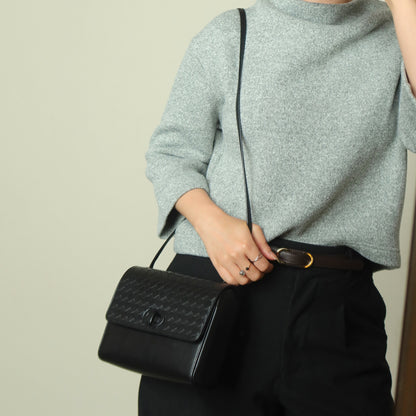 Bottega Veneta Vintage Black Intrecciato Weave Leather Rounded Crossbody Shoulder Bag