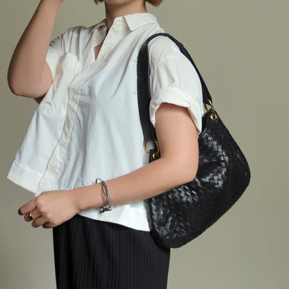 Bottega Veneta Vintage Black Intrecciato Mismatch Rings Hobo Shoulder Bag