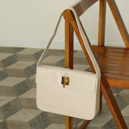 Loewe Vintage Ivory White Smooth Leather Boxy Gold hardware Shoulder Bag