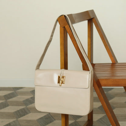 Loewe Vintage Ivory White Smooth Leather Boxy Gold hardware Shoulder Bag