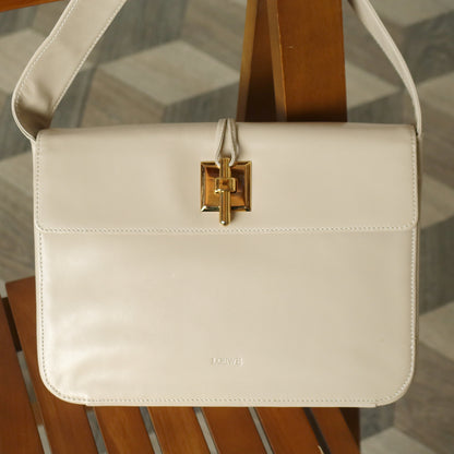 Loewe Vintage Ivory White Smooth Leather Boxy Gold hardware Shoulder Bag