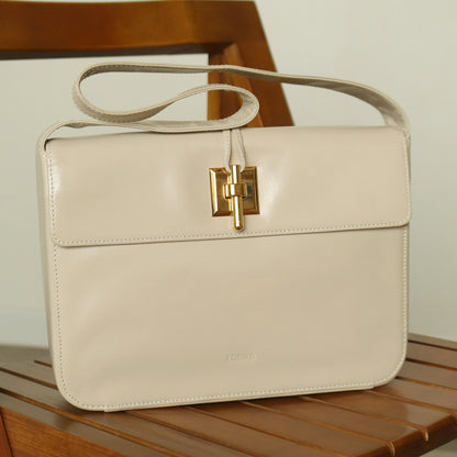Loewe Vintage Ivory White Smooth Leather Boxy Gold hardware Shoulder Bag
