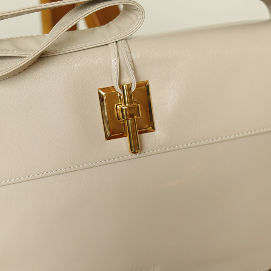 Loewe Vintage Ivory White Smooth Leather Boxy Gold hardware Shoulder Bag