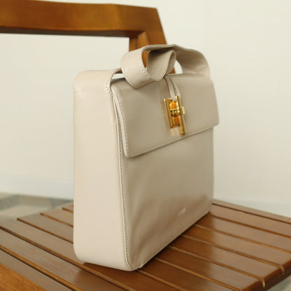 Loewe Vintage Ivory White Smooth Leather Boxy Gold hardware Shoulder Bag