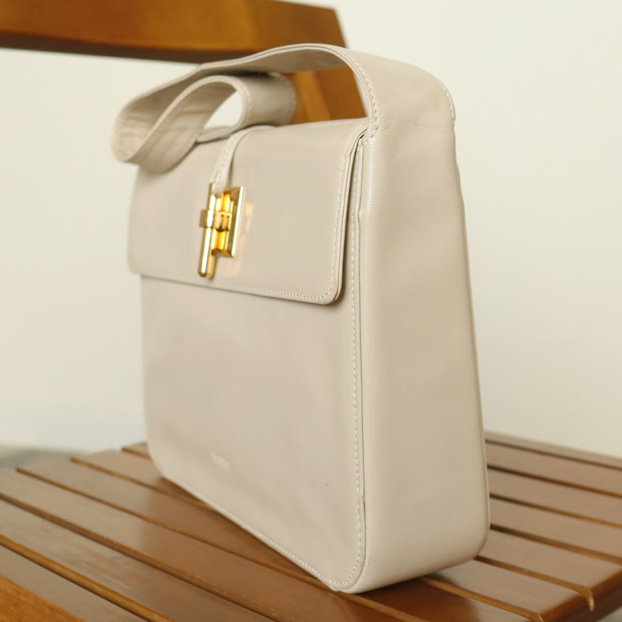 Loewe Vintage Ivory White Smooth Leather Boxy Gold hardware Shoulder Bag