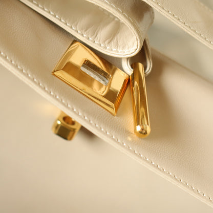 Loewe Vintage Ivory White Smooth Leather Boxy Gold hardware Shoulder Bag