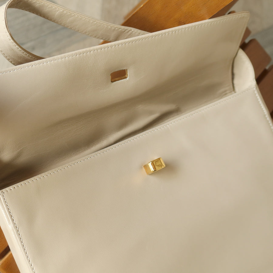 Loewe Vintage Ivory White Smooth Leather Boxy Gold hardware Shoulder Bag
