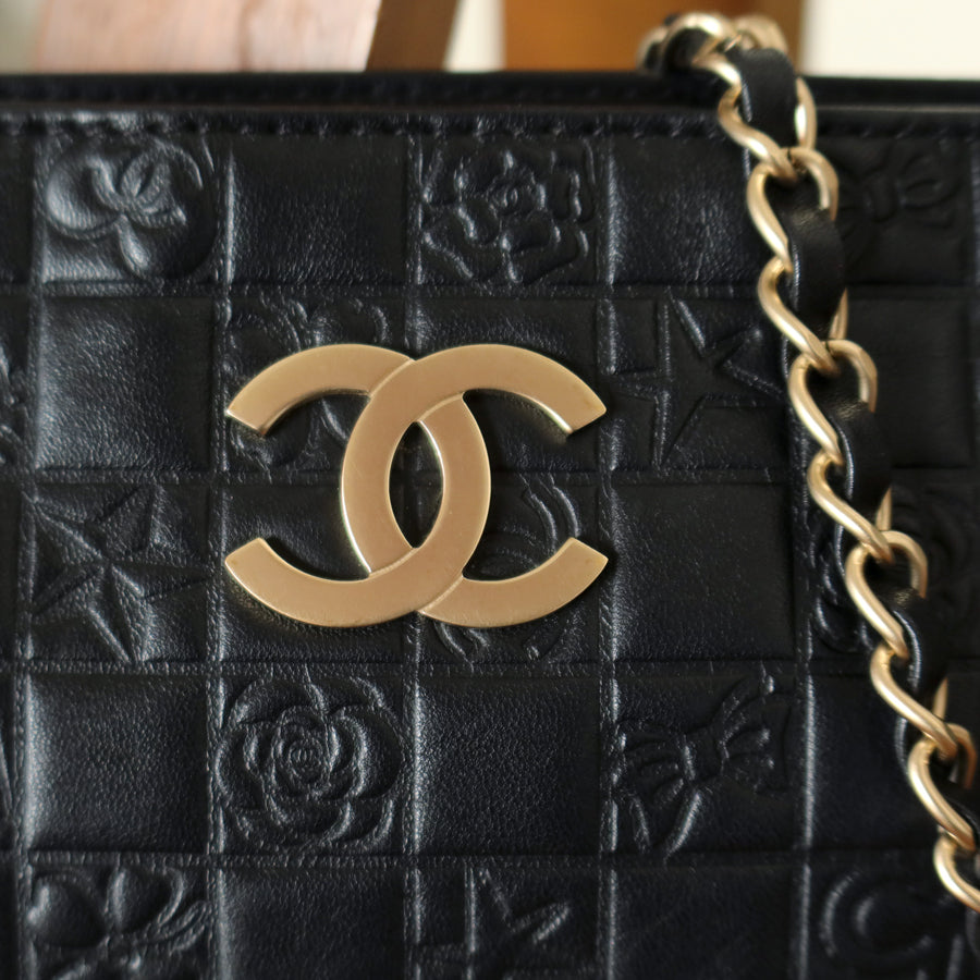 Chanel Vintage Black Lambskin Iconic Symbols Chocolate Bar CC mark Pochette Bag