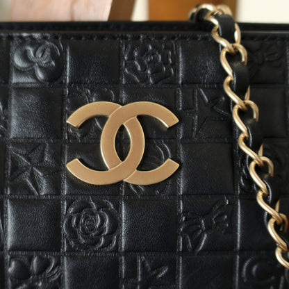 Chanel Vintage Black Lambskin Iconic Symbols Chocolate Bar CC mark Pochette Bag