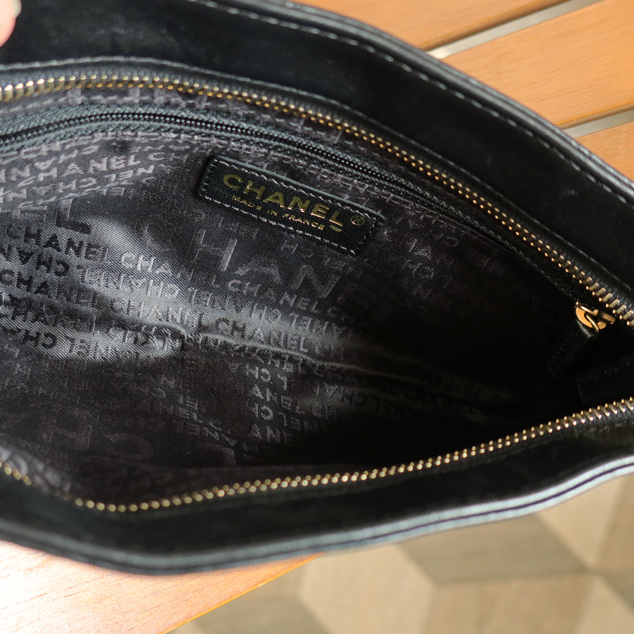 Chanel Vintage Black Lambskin Iconic Symbols Chocolate Bar CC mark Pochette Bag