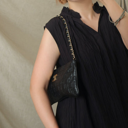 Chanel Vintage Black Lambskin Iconic Symbols Chocolate Bar CC mark Pochette Bag