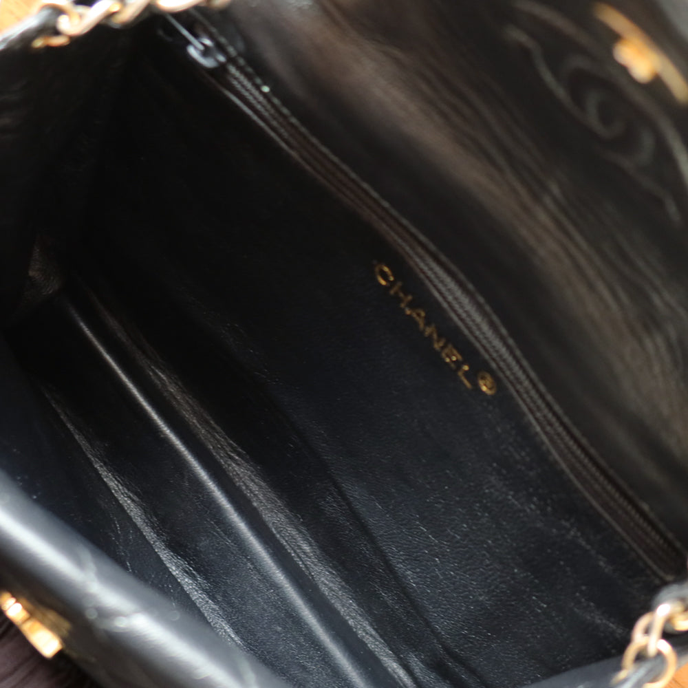 Chanel Vintage Black Lambskin Gold Tassel Asymmetrical Double Flap Bag S