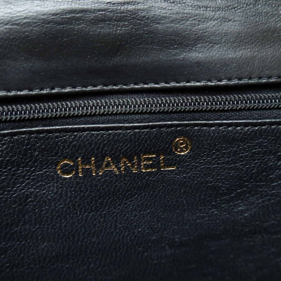 Chanel Vintage Black Lambskin Gold Tassel Asymmetrical Double Flap Bag S