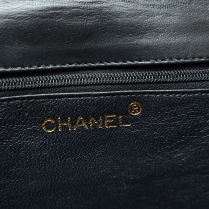 Chanel Vintage Black Lambskin Gold Tassel Asymmetrical Double Flap Bag S