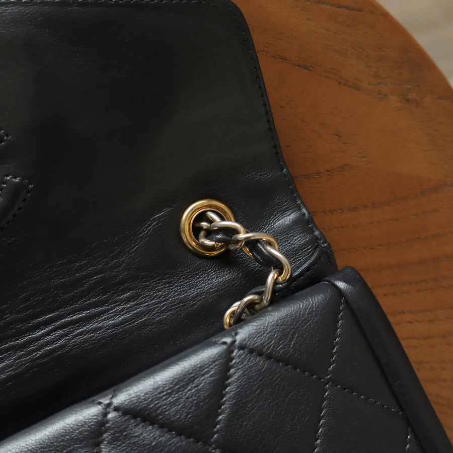 Chanel Vintage Black Lambskin Gold Tassel Asymmetrical Double Flap Bag S