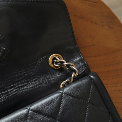 Chanel Vintage Black Lambskin Gold Tassel Asymmetrical Double Flap Bag S