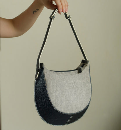 Loewe Vintage Mixed Leather Half-moon 2 way Shoulder Bag