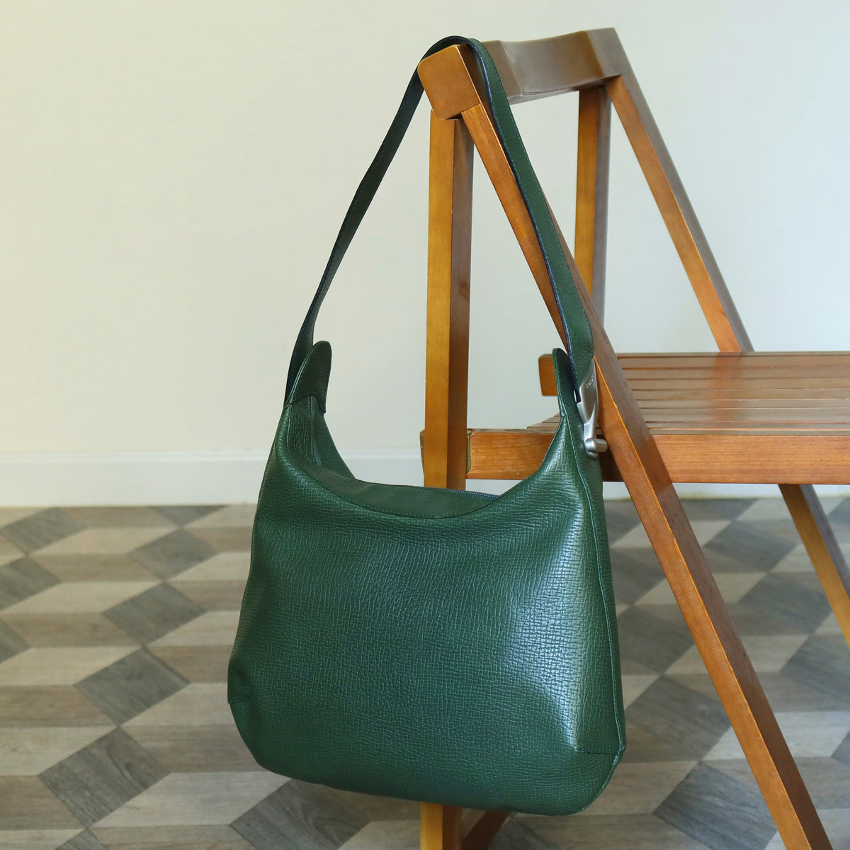 Loewe Vintage Emerald Green Grained Leather Knot Charm Hobo Shoulder Bag